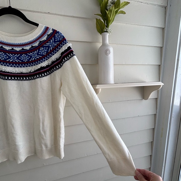 Talbots Fair Isle Lambswool Blend Fringe Detail Sweater Size Large - Picture 6 of 11